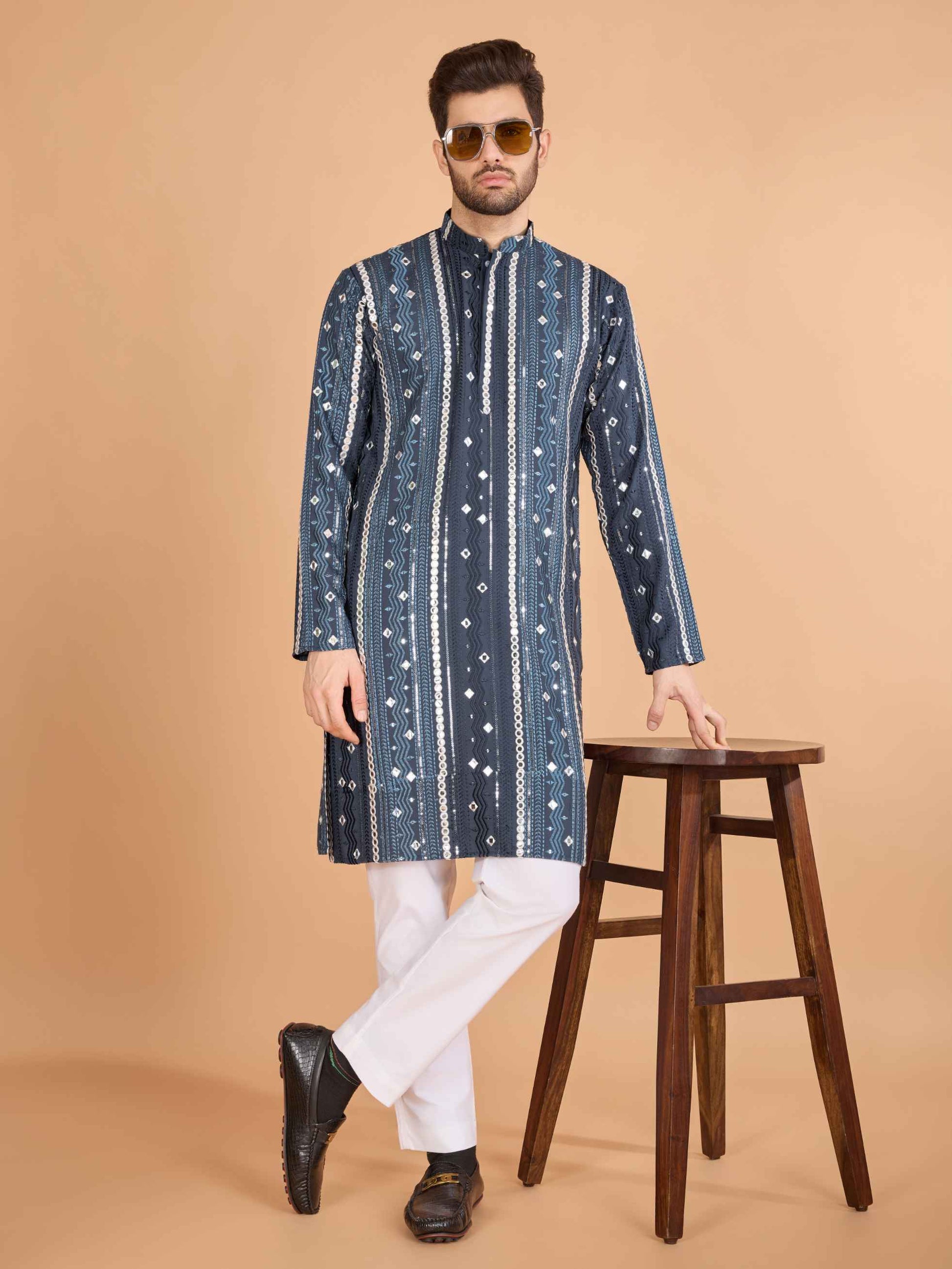 Grey color viscose rayon men's kurta for party