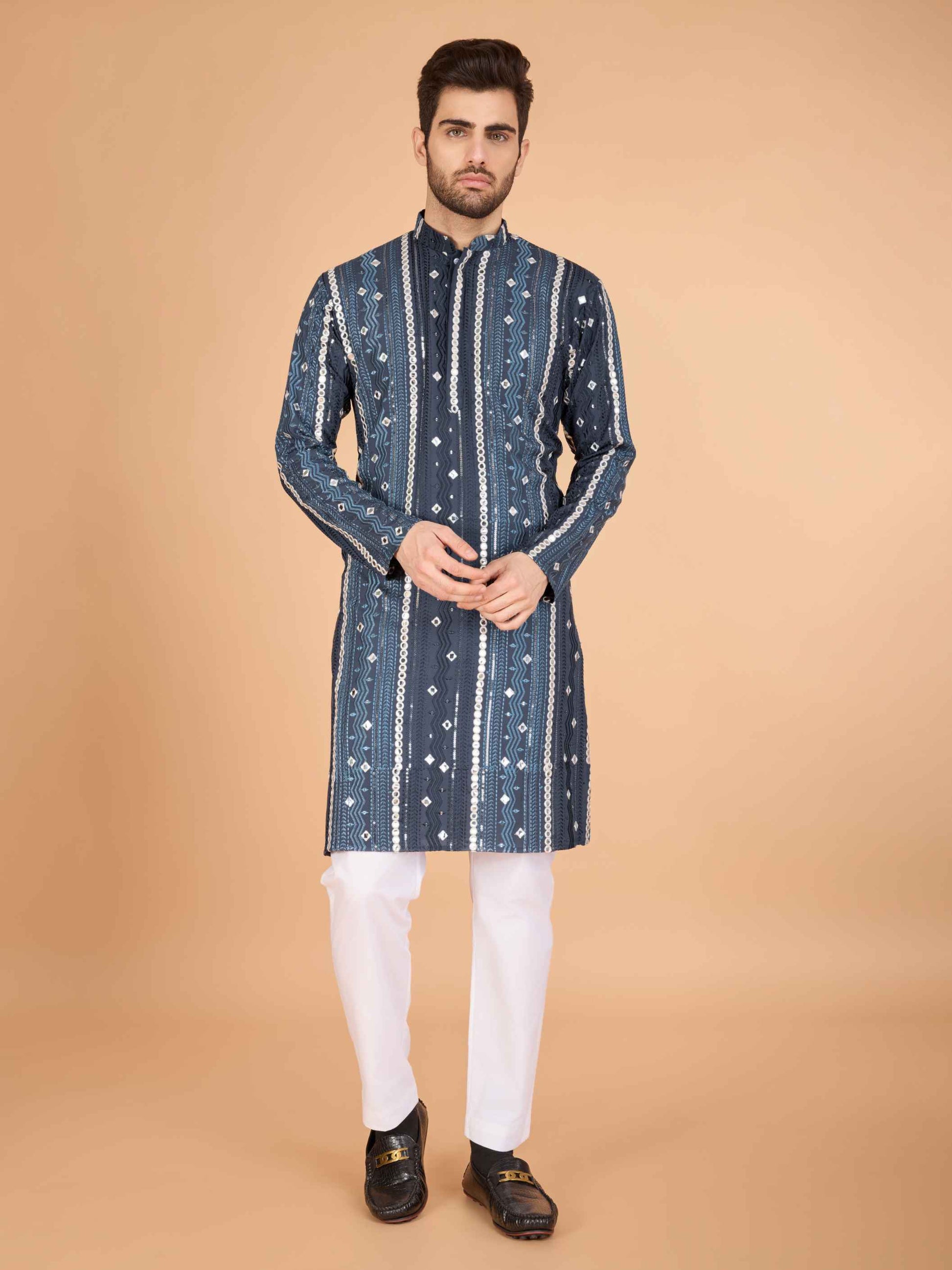 Grey color viscose rayon men's kurta online shopping