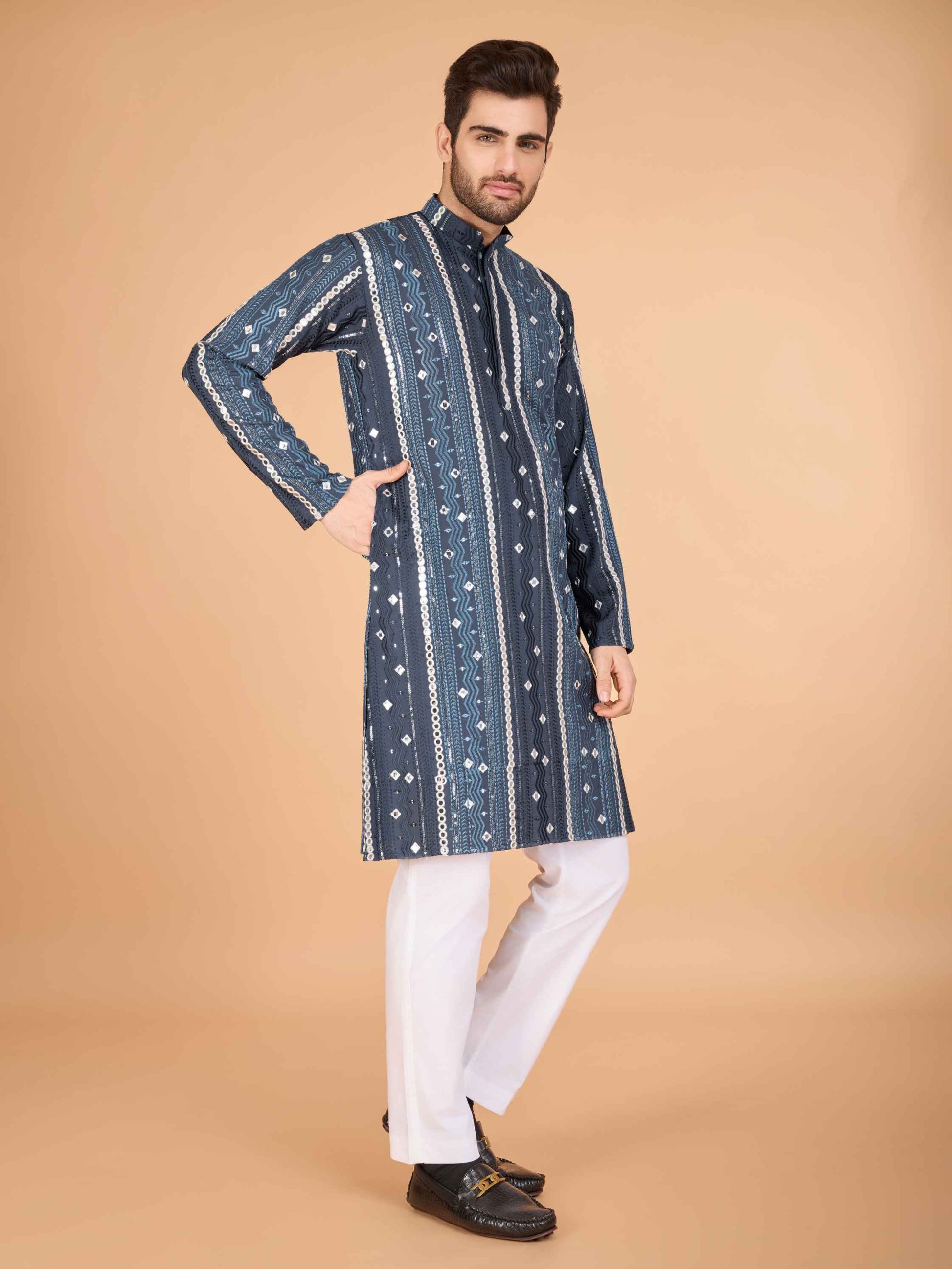 Grey color viscose rayon men's kurta design