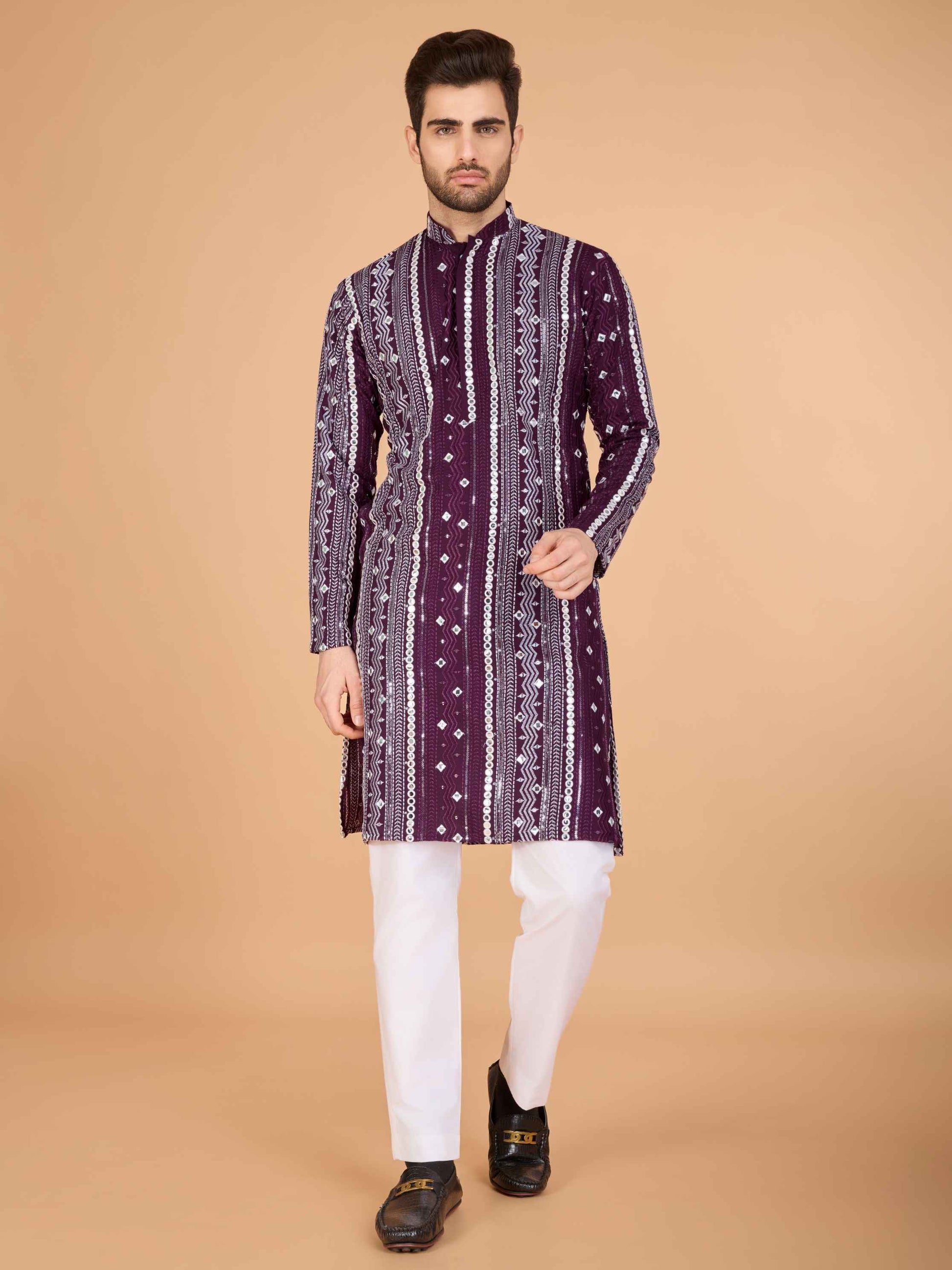 purple color pure viscose rayon kurta for men's