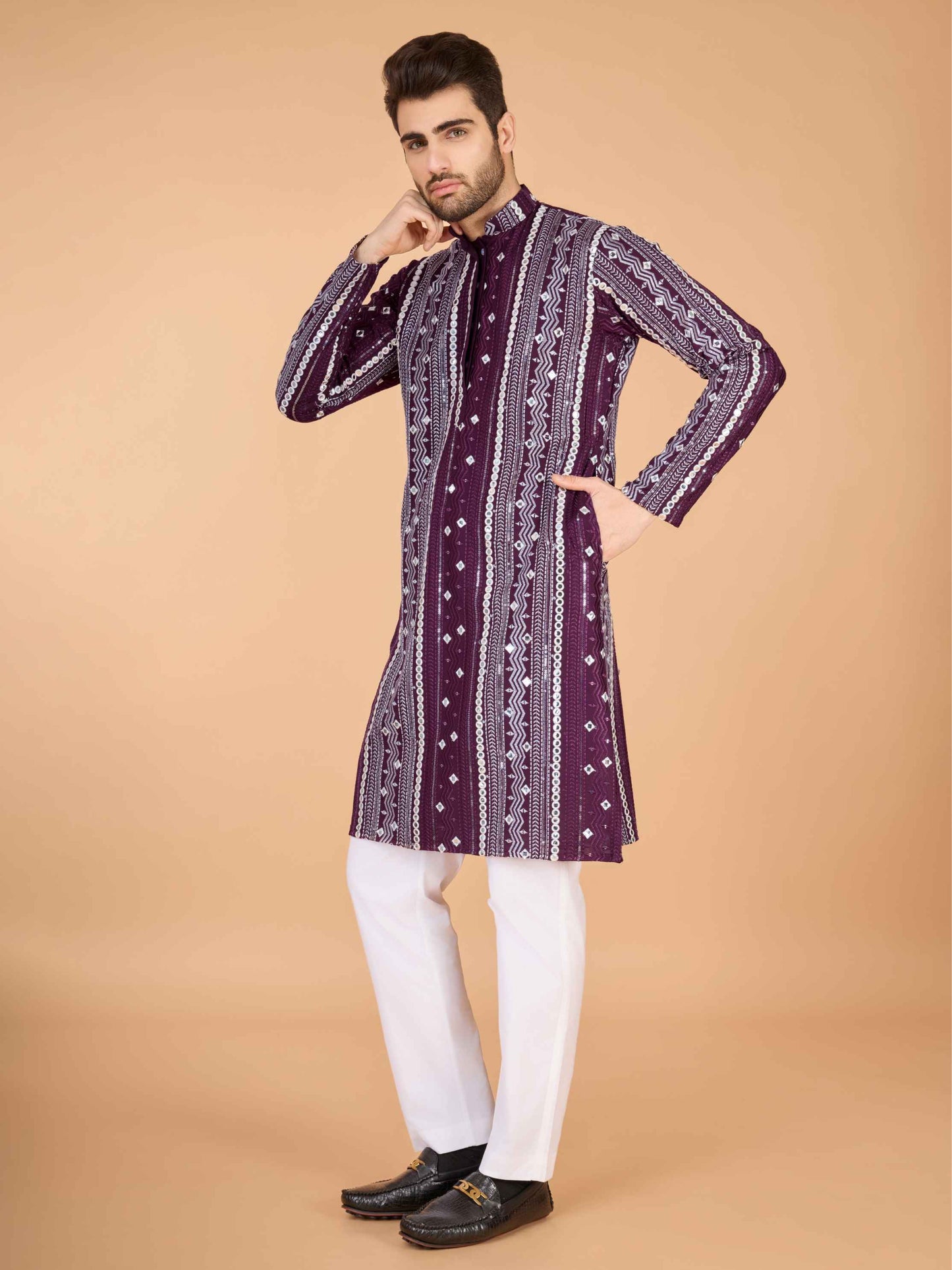purple color pure viscose rayon kurta for wedding