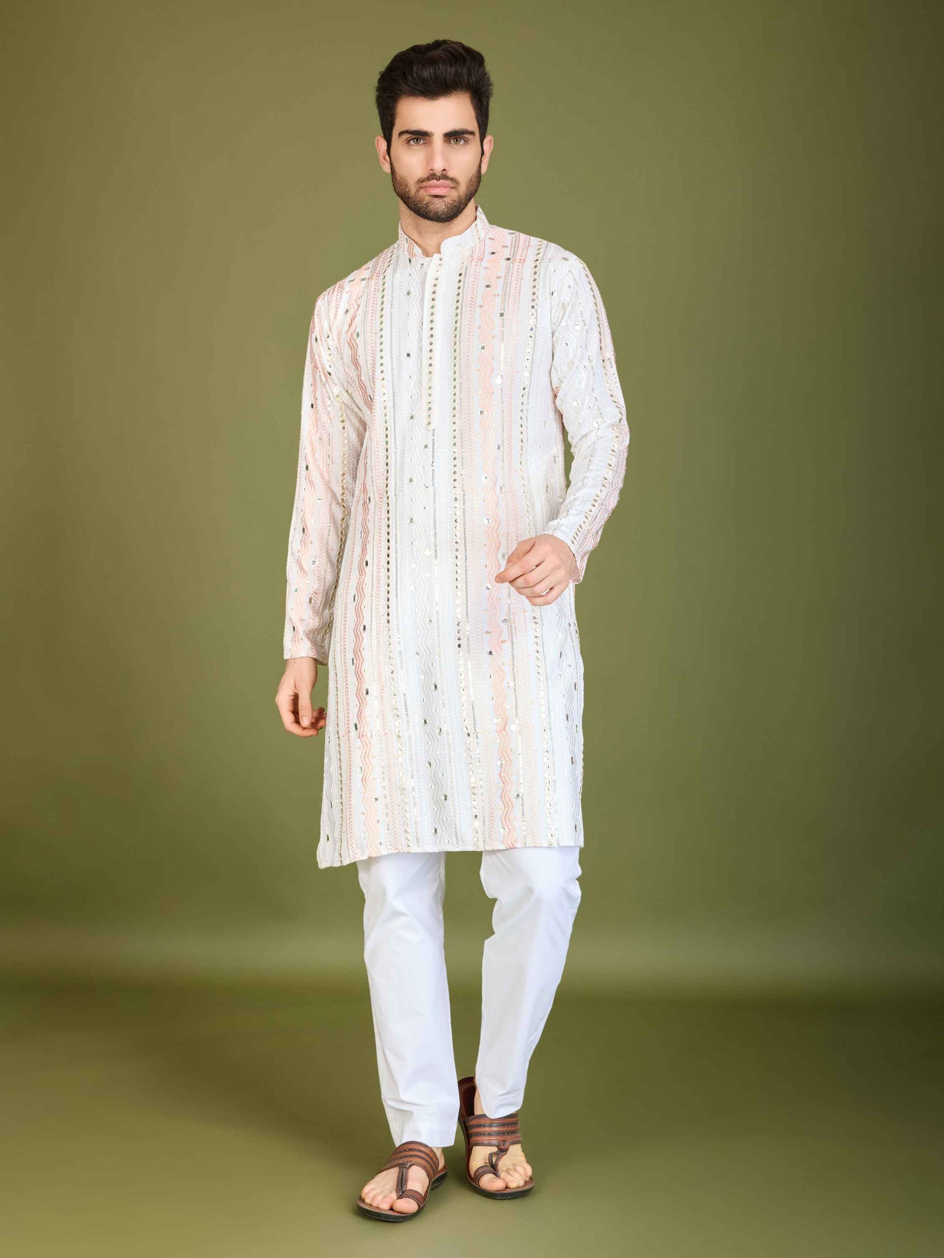 White color pure viscose rayon kurta for men's