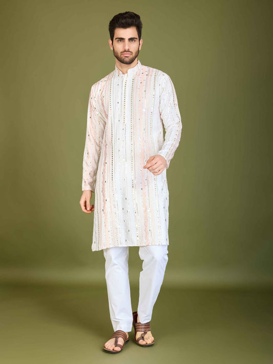 White color pure viscose rayon kurta for men's
