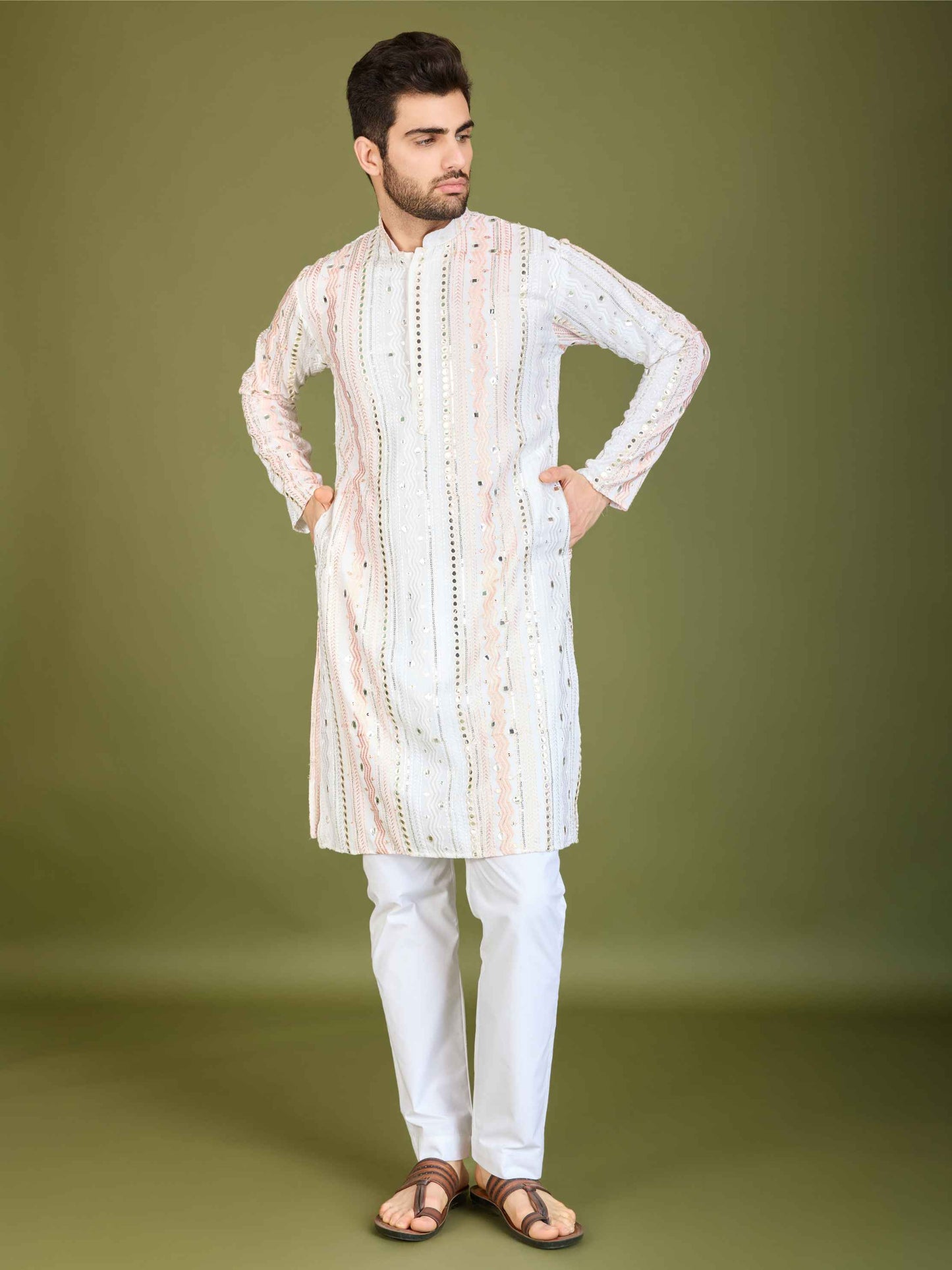 White color pure viscose rayon kurta for party