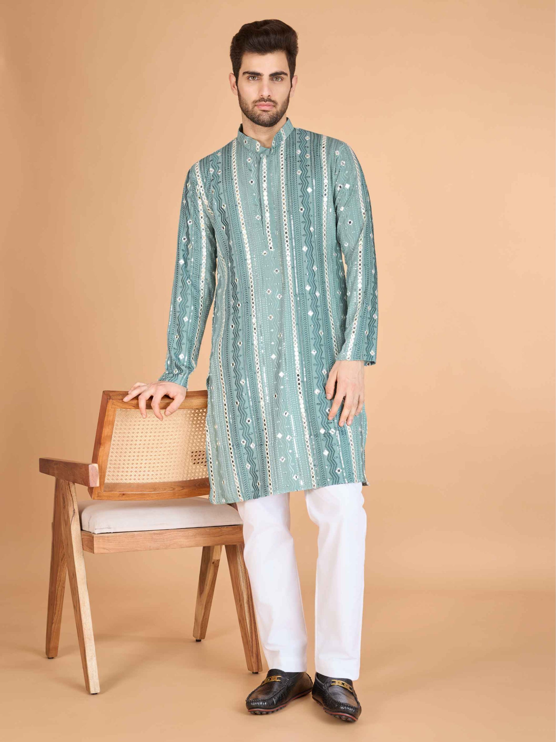 Pista color georgette kurta for wedding
