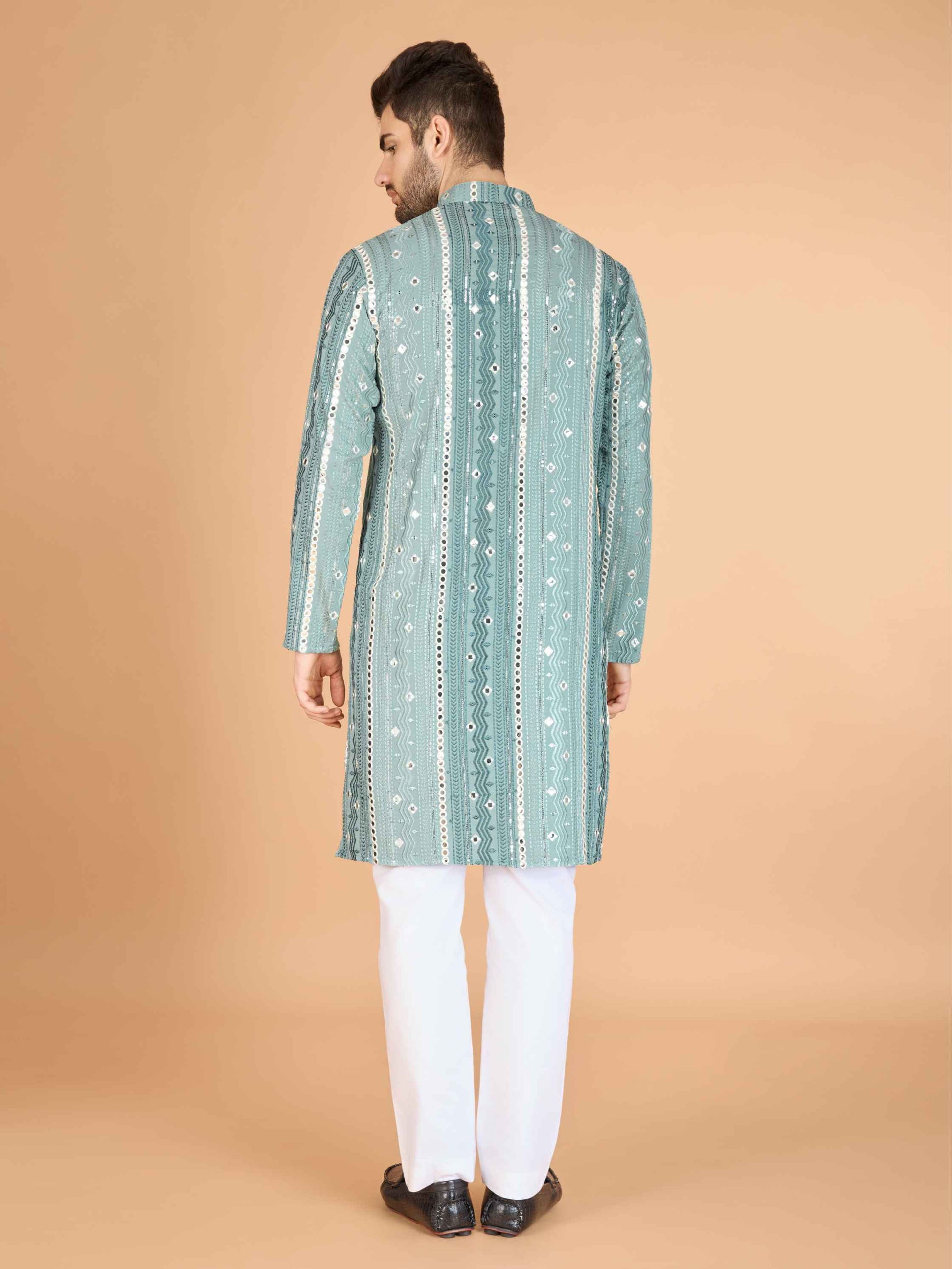 Pista color georgette men's kurta online