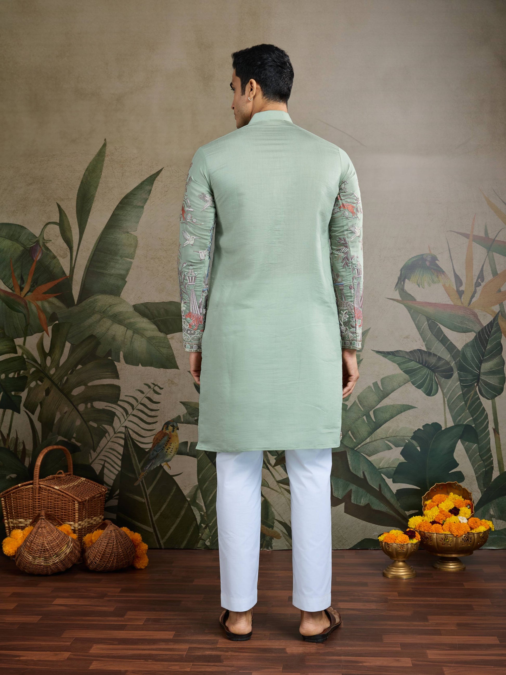 Green viscose silk mens kurta with price
