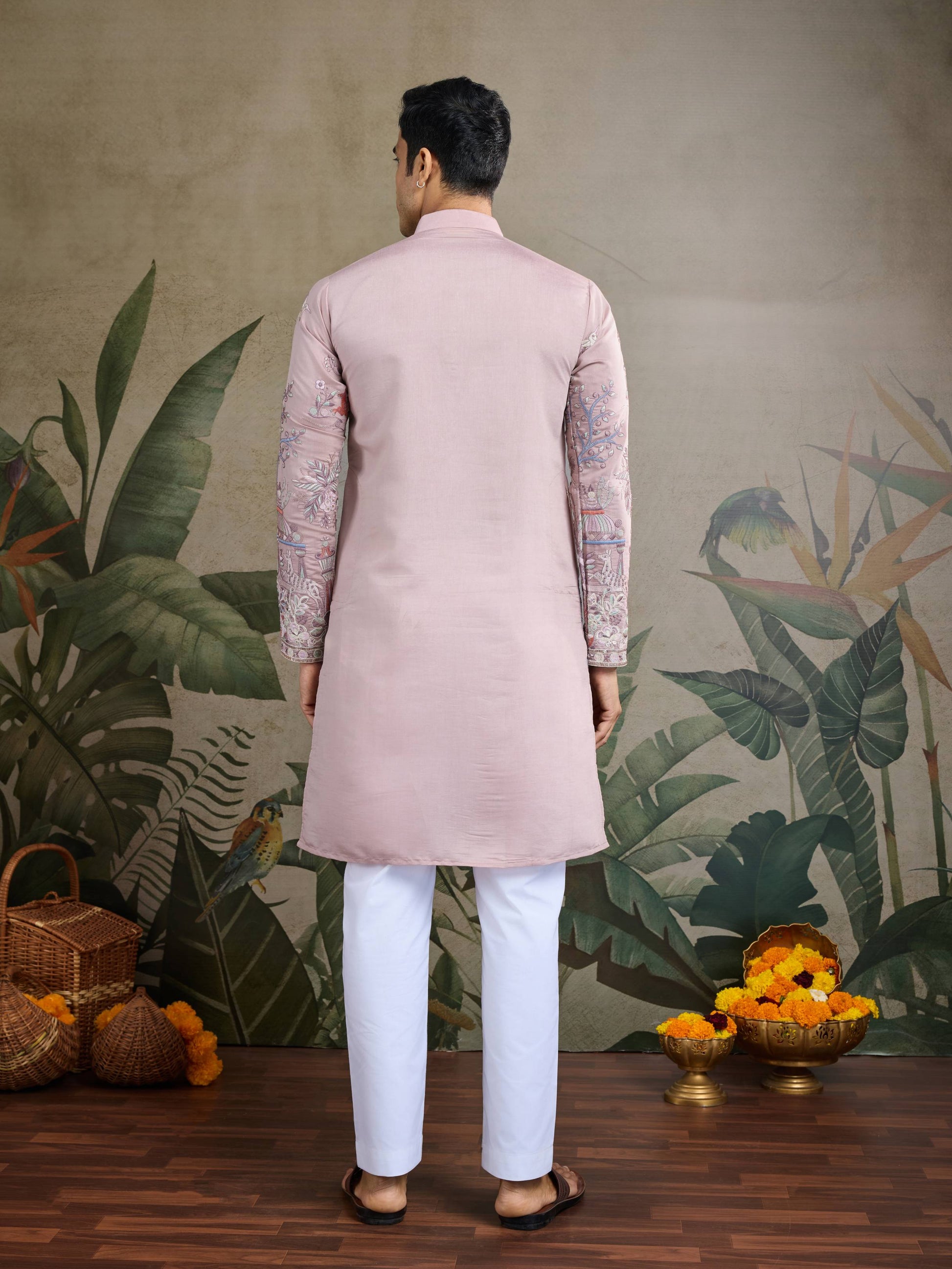 Peach color viscose silk mens kurta price