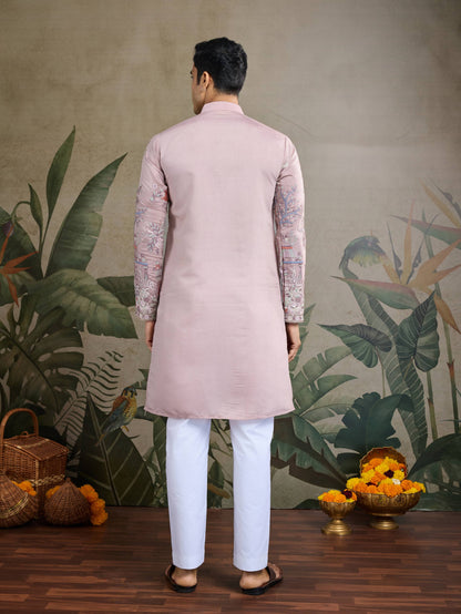 Peach color viscose silk mens kurta price