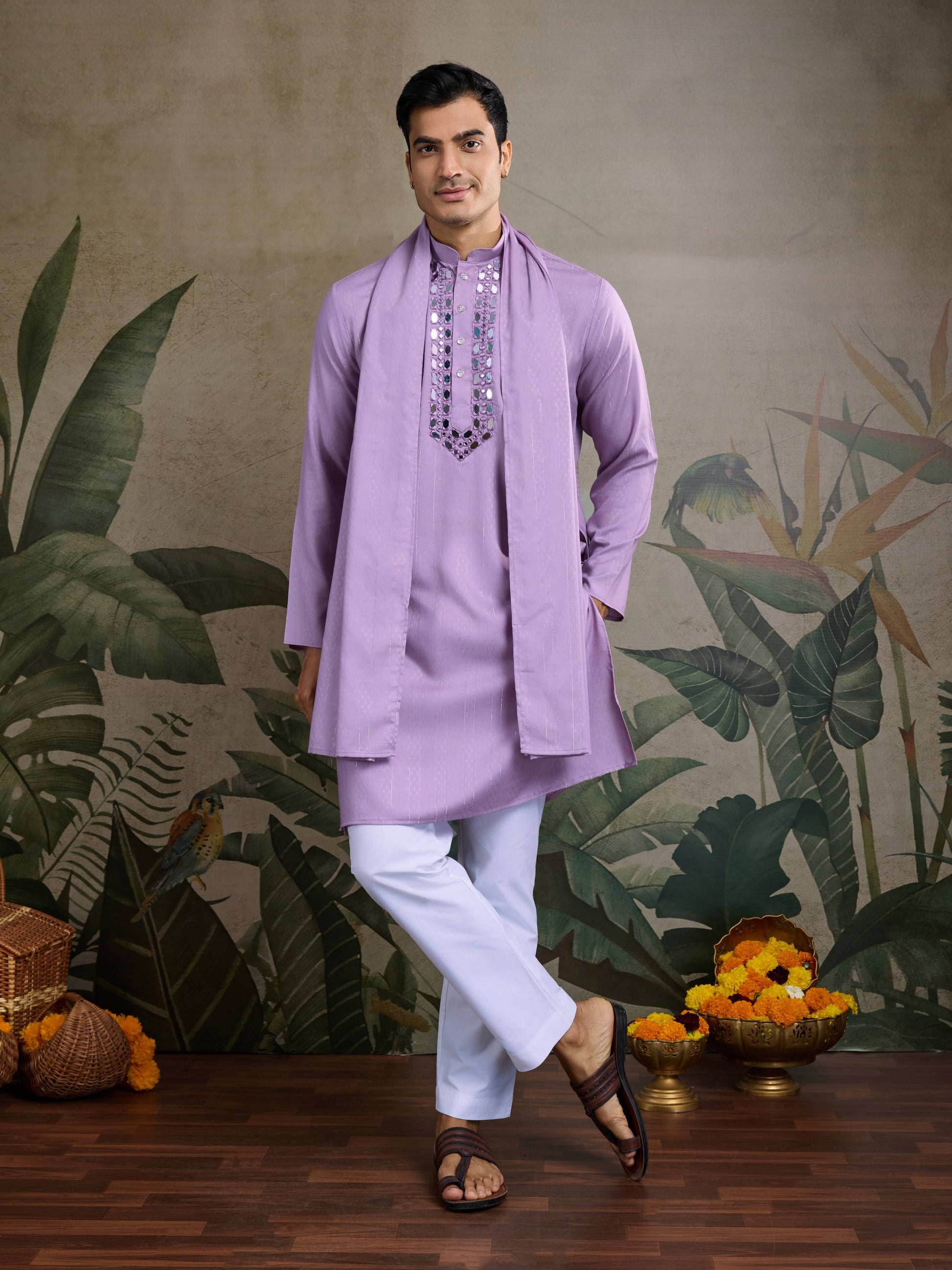 Mauve color viscose rayon indo western for wedding