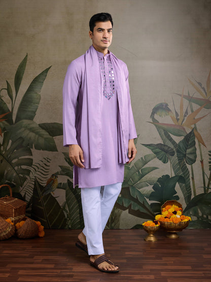 Mauve color viscose rayon kurta with dupatta