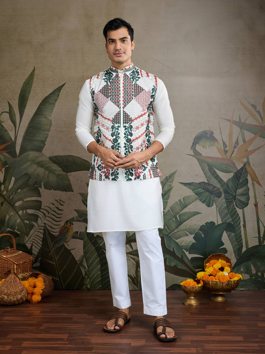 White color viscose silk kurta with koti 