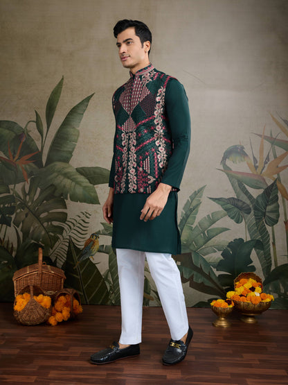 Green color viscose silk kurta with koti price