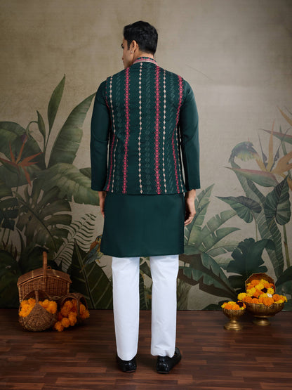 Green color viscose silk kurta with koti images