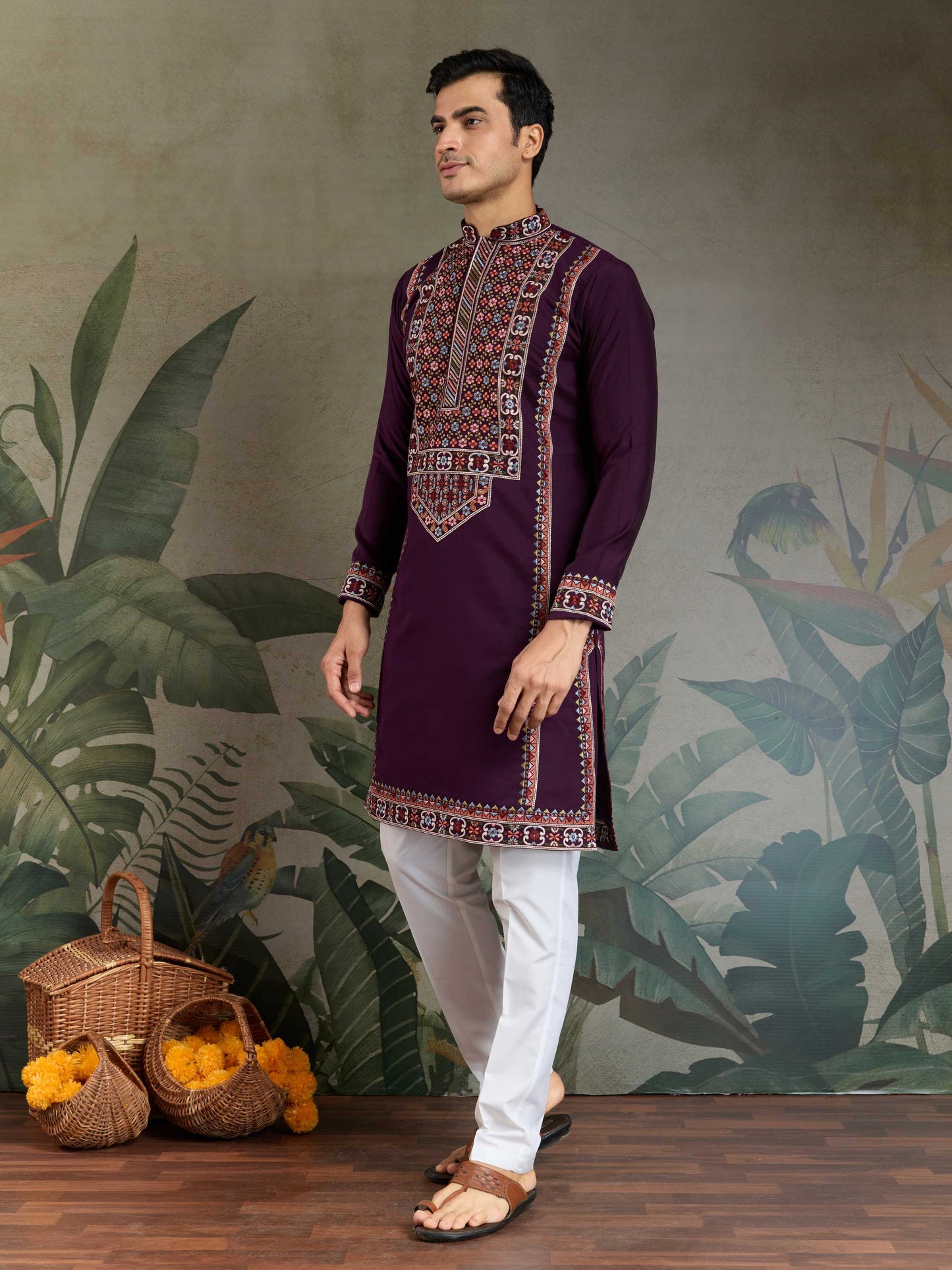 Purple color viscose silk kurta with online