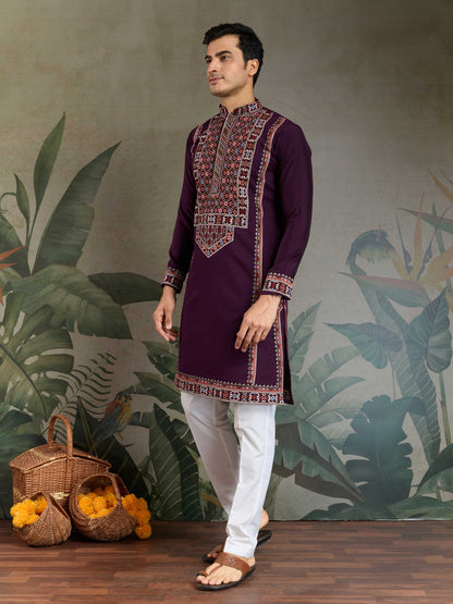 Purple color viscose silk kurta with online