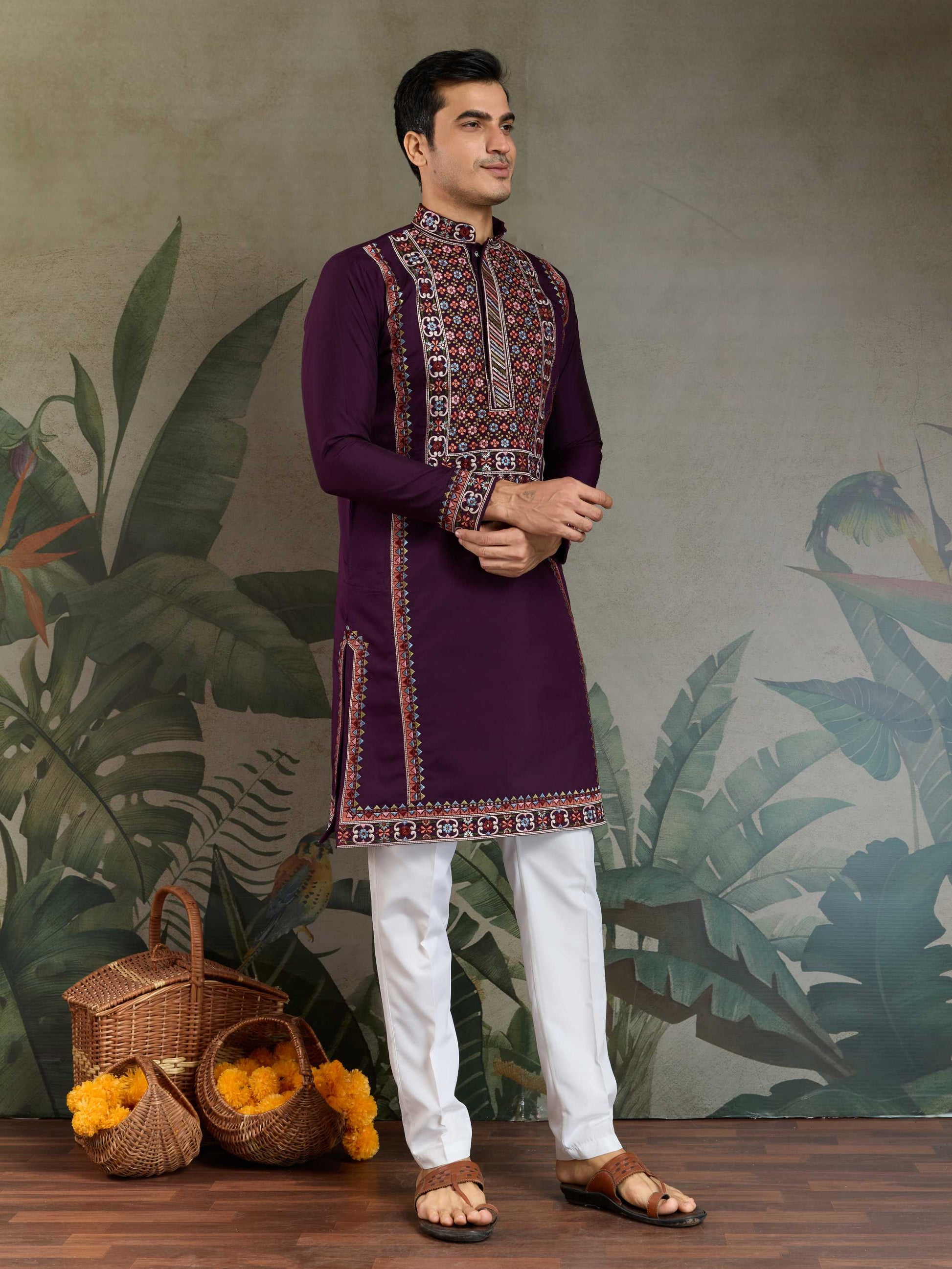 Purple color viscose silk kurta in USA
