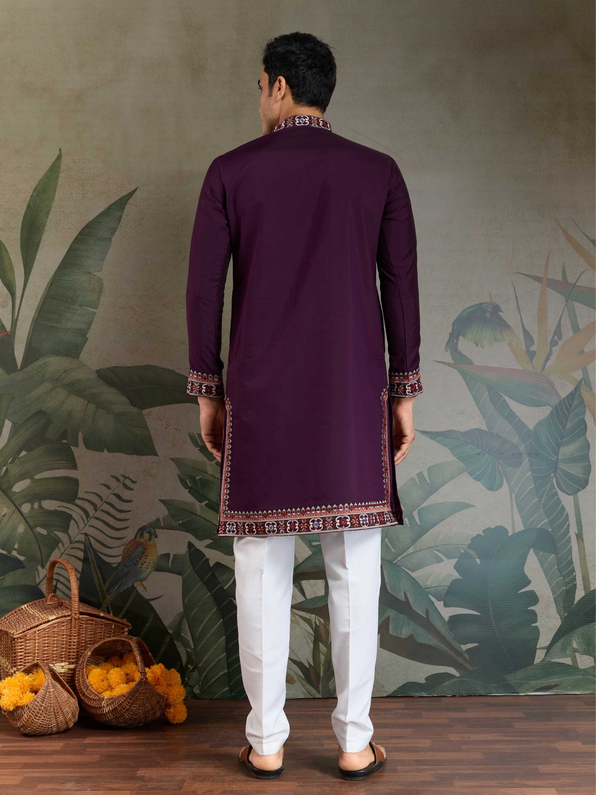 Wedding wear purple mens kurta