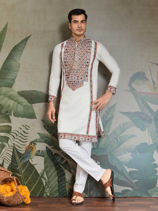White color viscose silk kurta