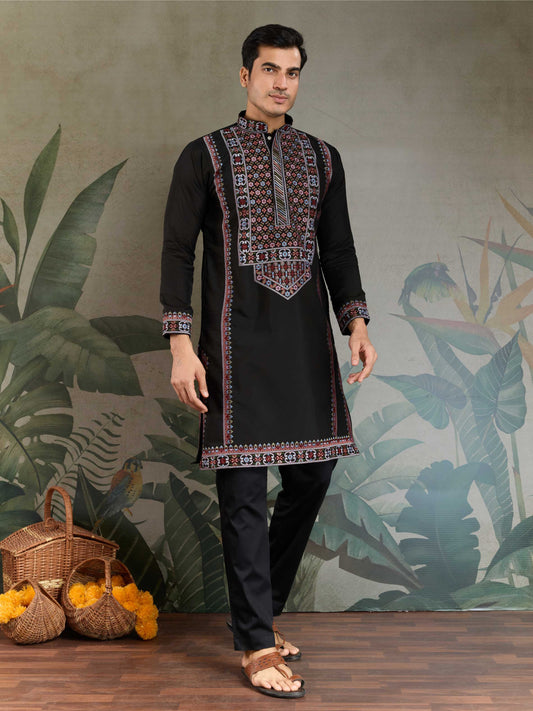 Black color viscose silk kurta