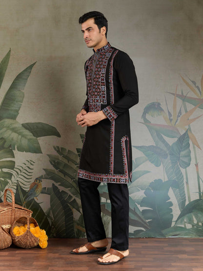 Black viscose silk kurta for mens