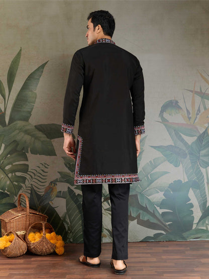 Black viscose silk kurta for wedding