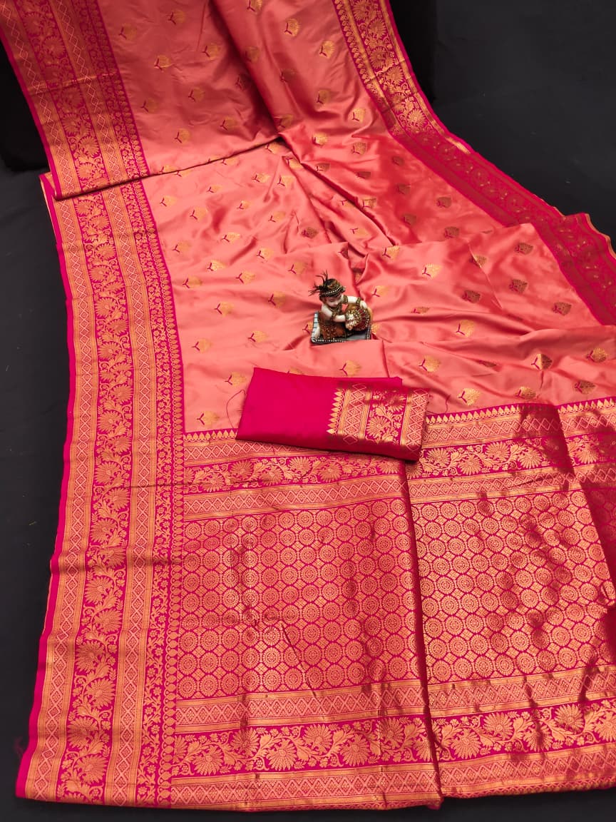 Peach color banarasi silk saree with blouse price