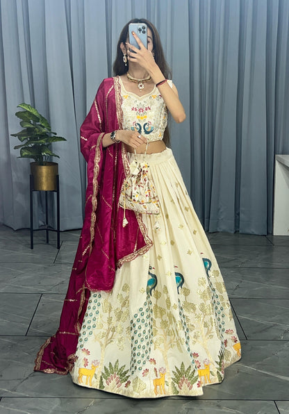 Pink color cotton lehenga choli with dupatta online