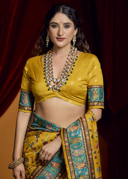 Mustard color tussar silk saree with blouse online