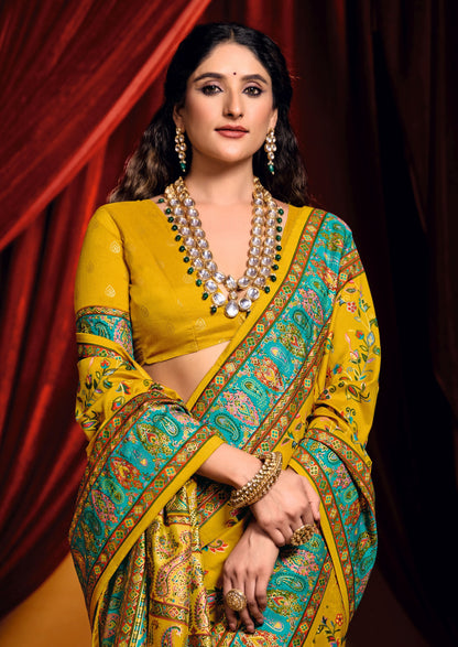 Mustard color tussar silk saree with blouse 