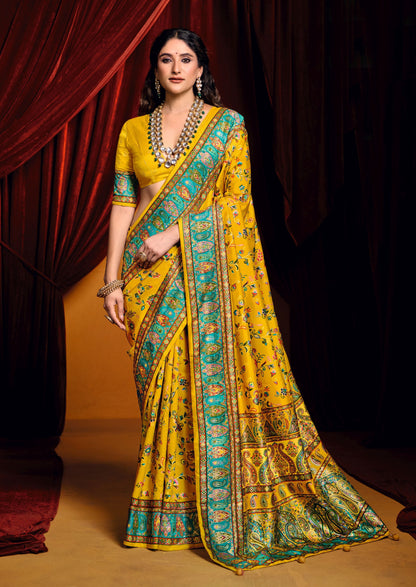 Mustard color tussar silk saree for women