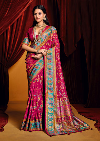 Pink color tussar silk saree for women
