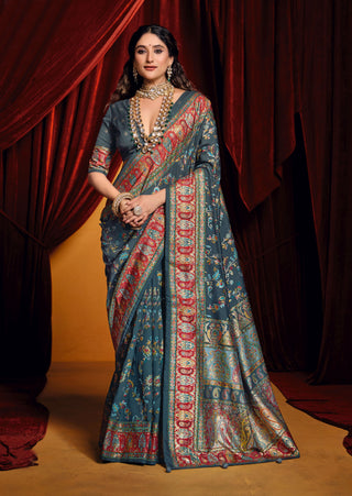 Grey color tussar silk saree for women