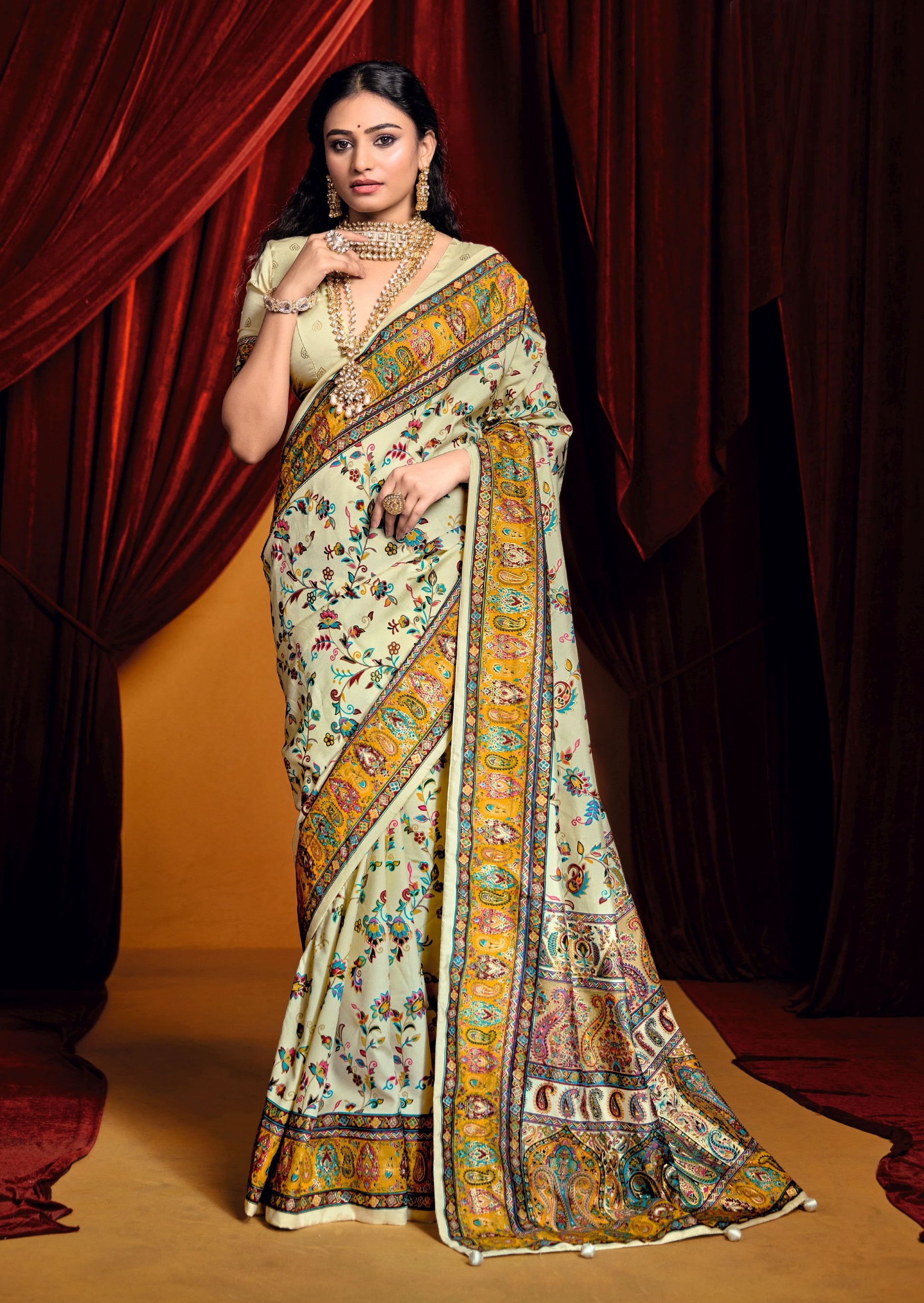Off white color tussar silk saree for women 