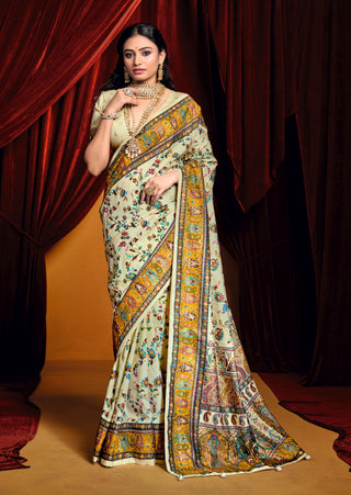Off white color tussar silk saree for women 