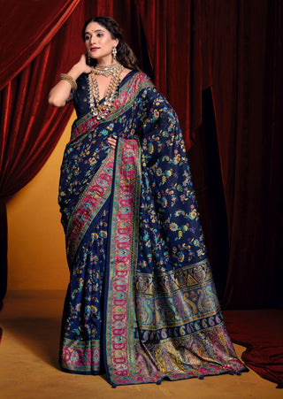 Navy blue tussar silk saree for women