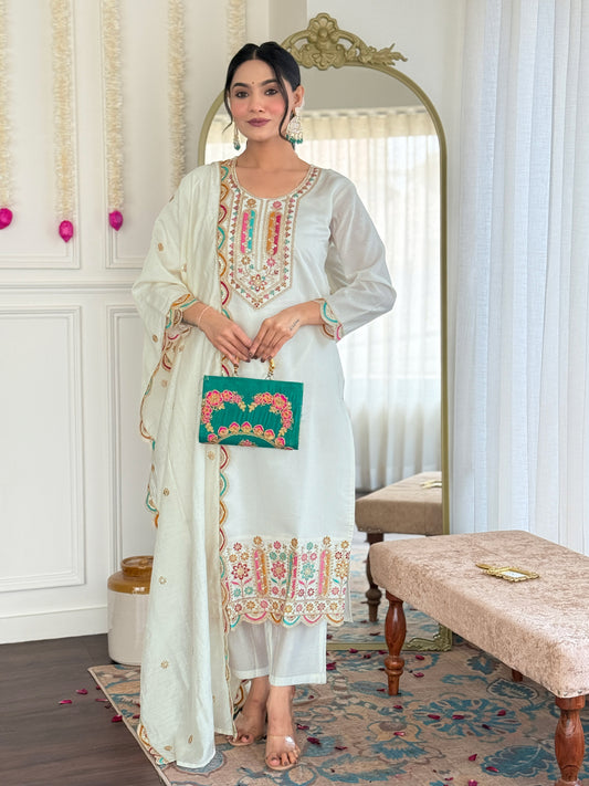 White color viscose chanderi salwar suit for women