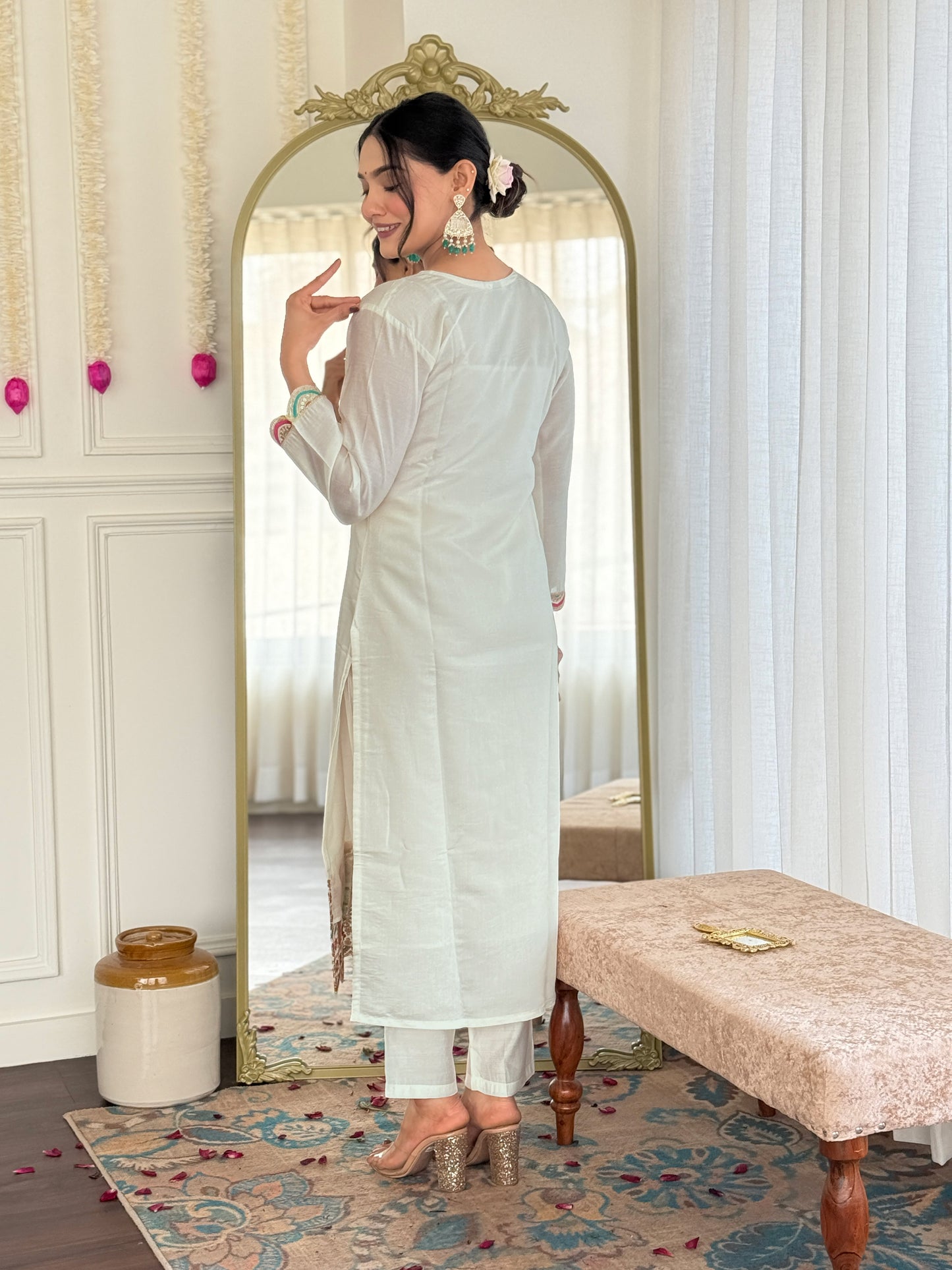White color viscose chanderi salwar suit online