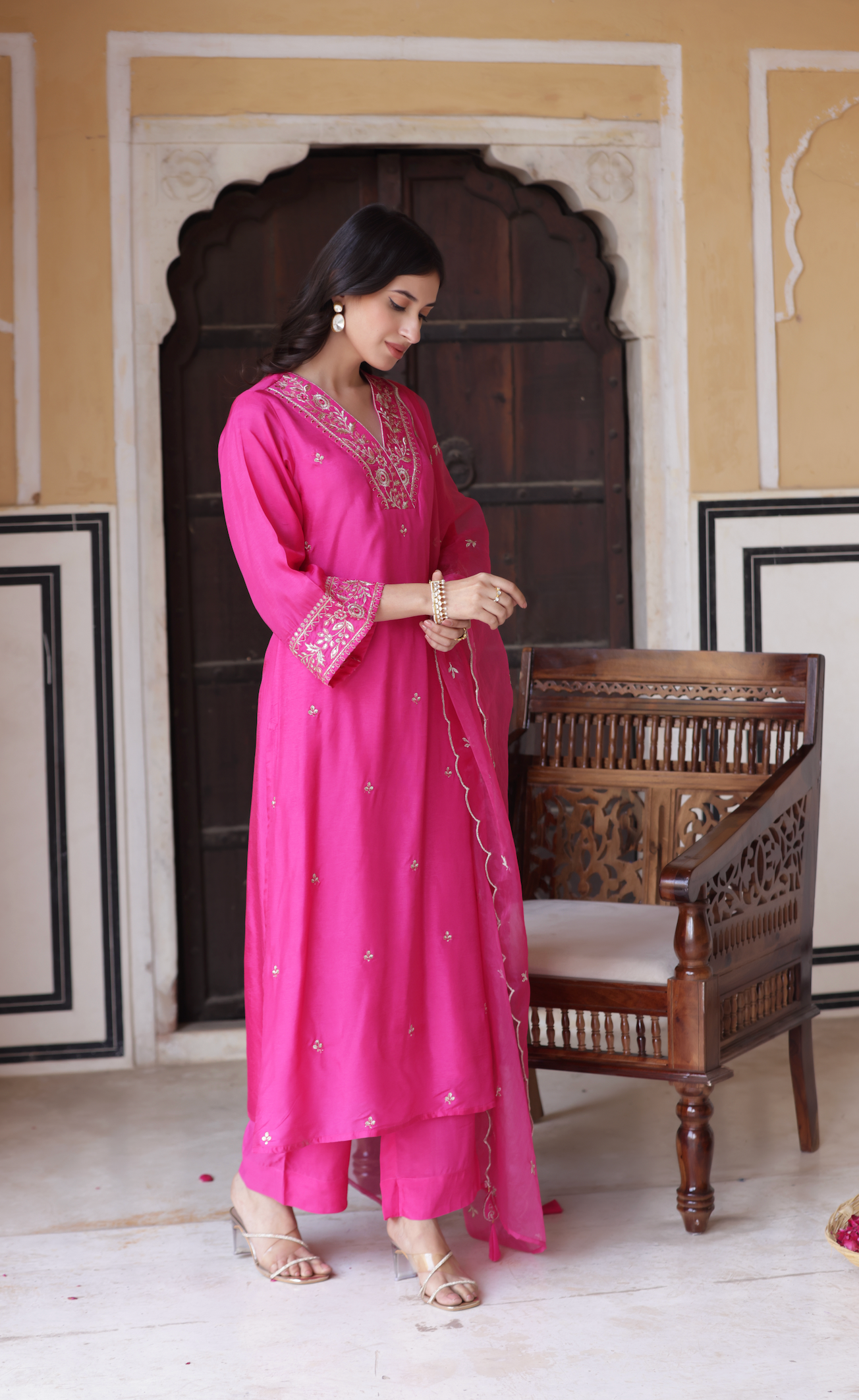 Pink color viscose chanderi saree online