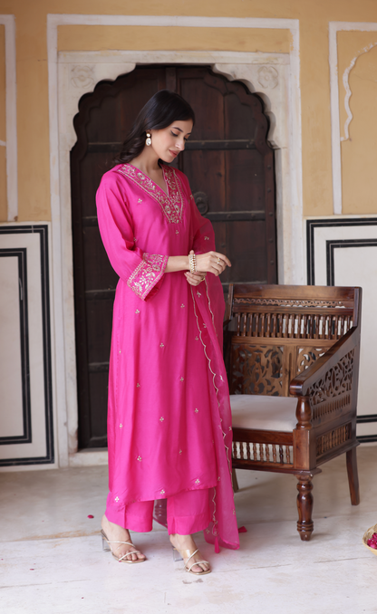 Pink color viscose chanderi saree online