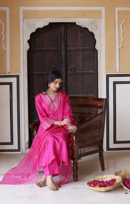Pink color viscose chanderi saree price