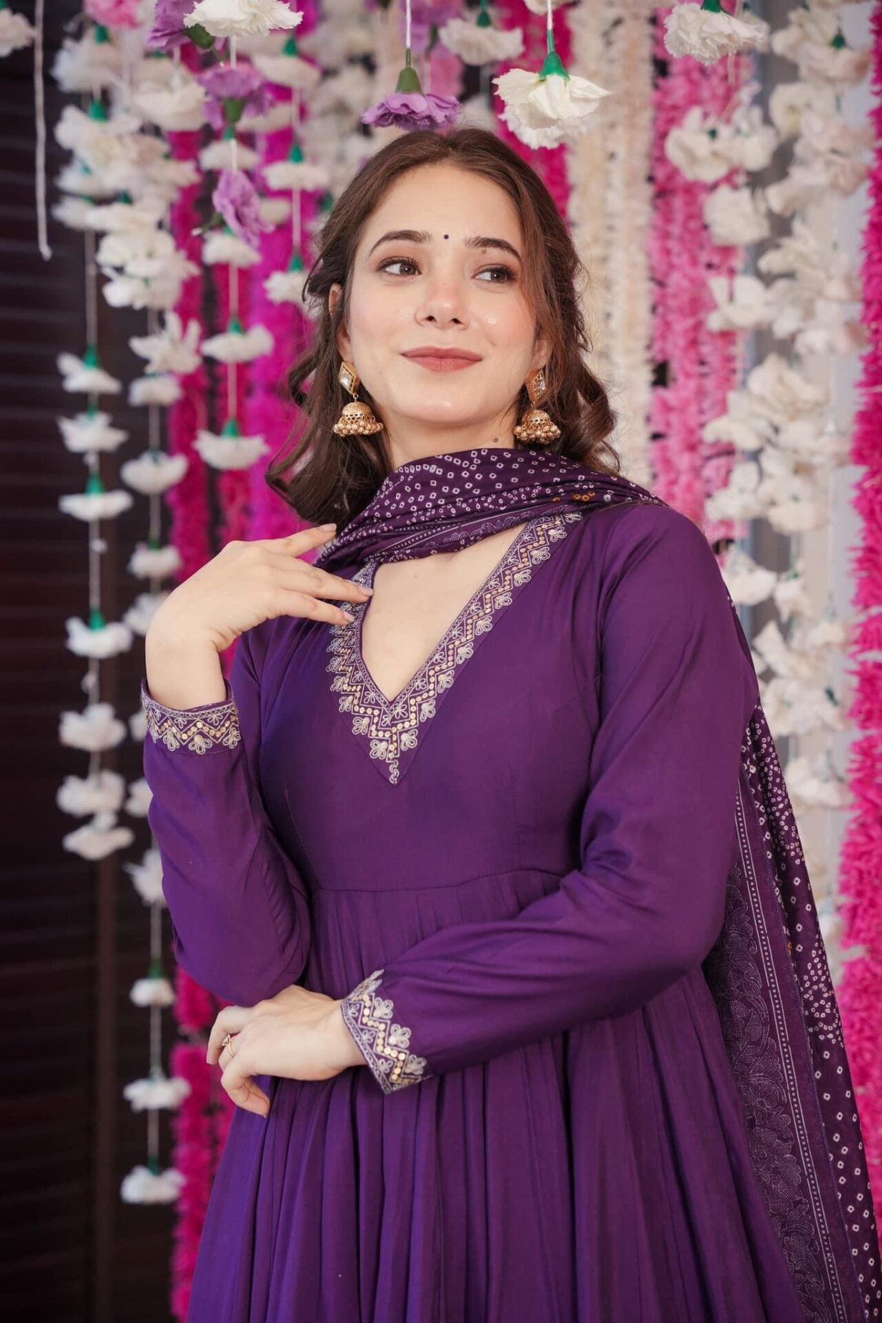 Wine color chanderi salwar suit for party