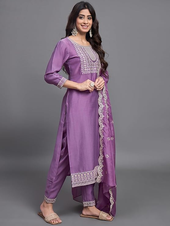 Purple color viscose chanderi saree 