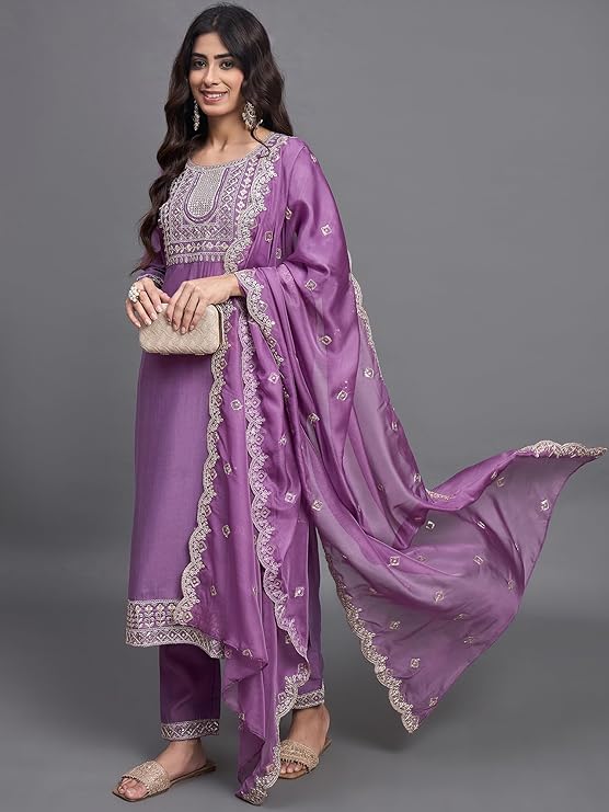 Purple color viscose chanderi saree for wedding