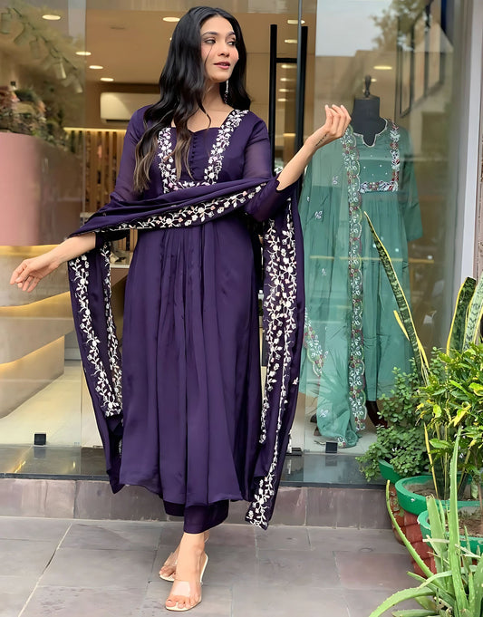 Violet color silk salwar kameez for women