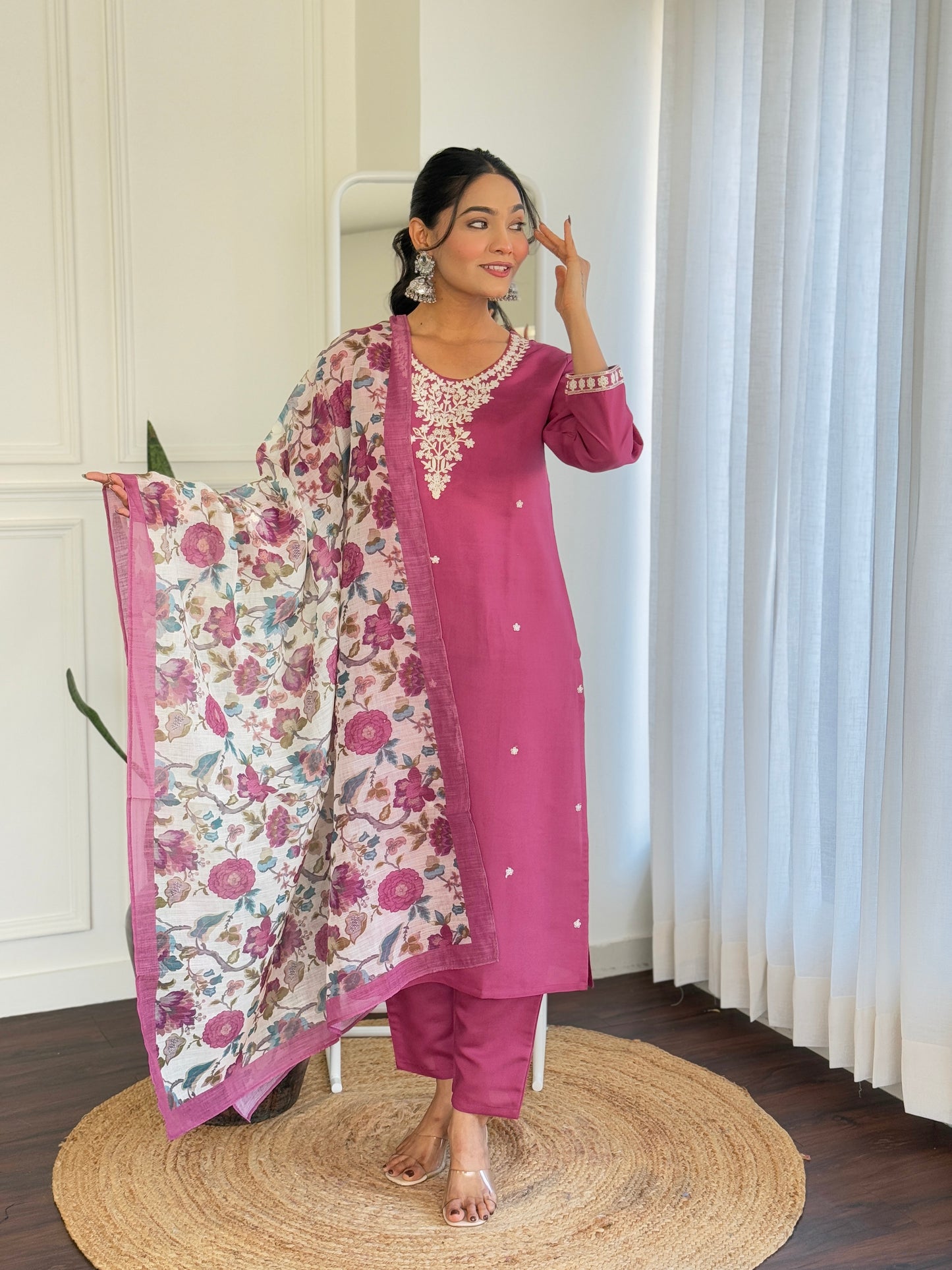 Pink color chanderi silk salwar suit for women