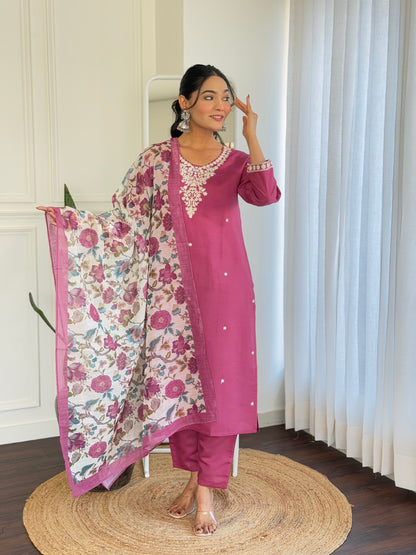 Pink color chanderi silk salwar suit for women