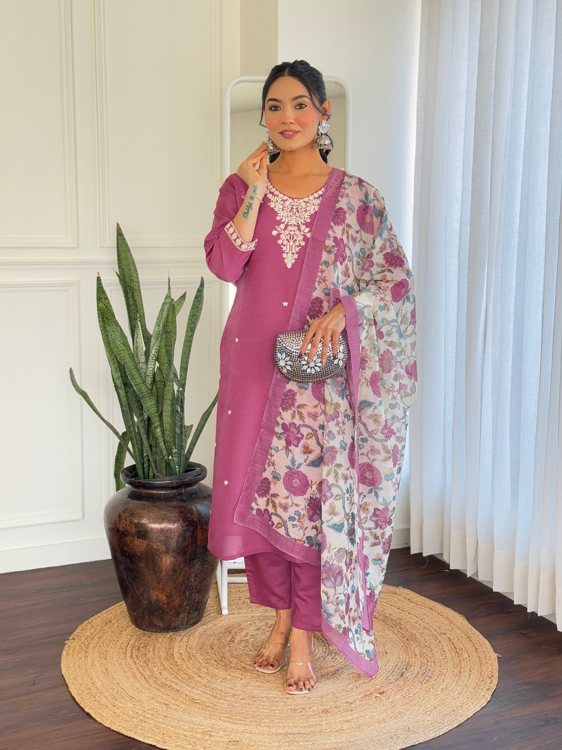 Pink color chanderi silk salwar suit for wedding