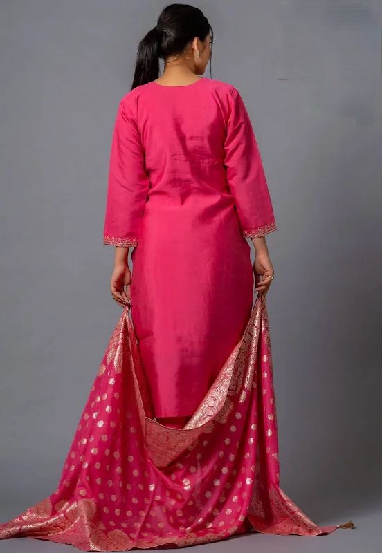 Pink color viscose chanderi salwar suit with price