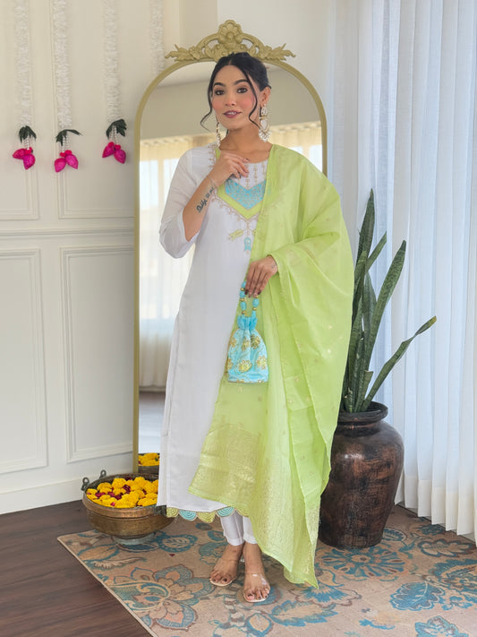 White color viscose chanderi salwar suit for women